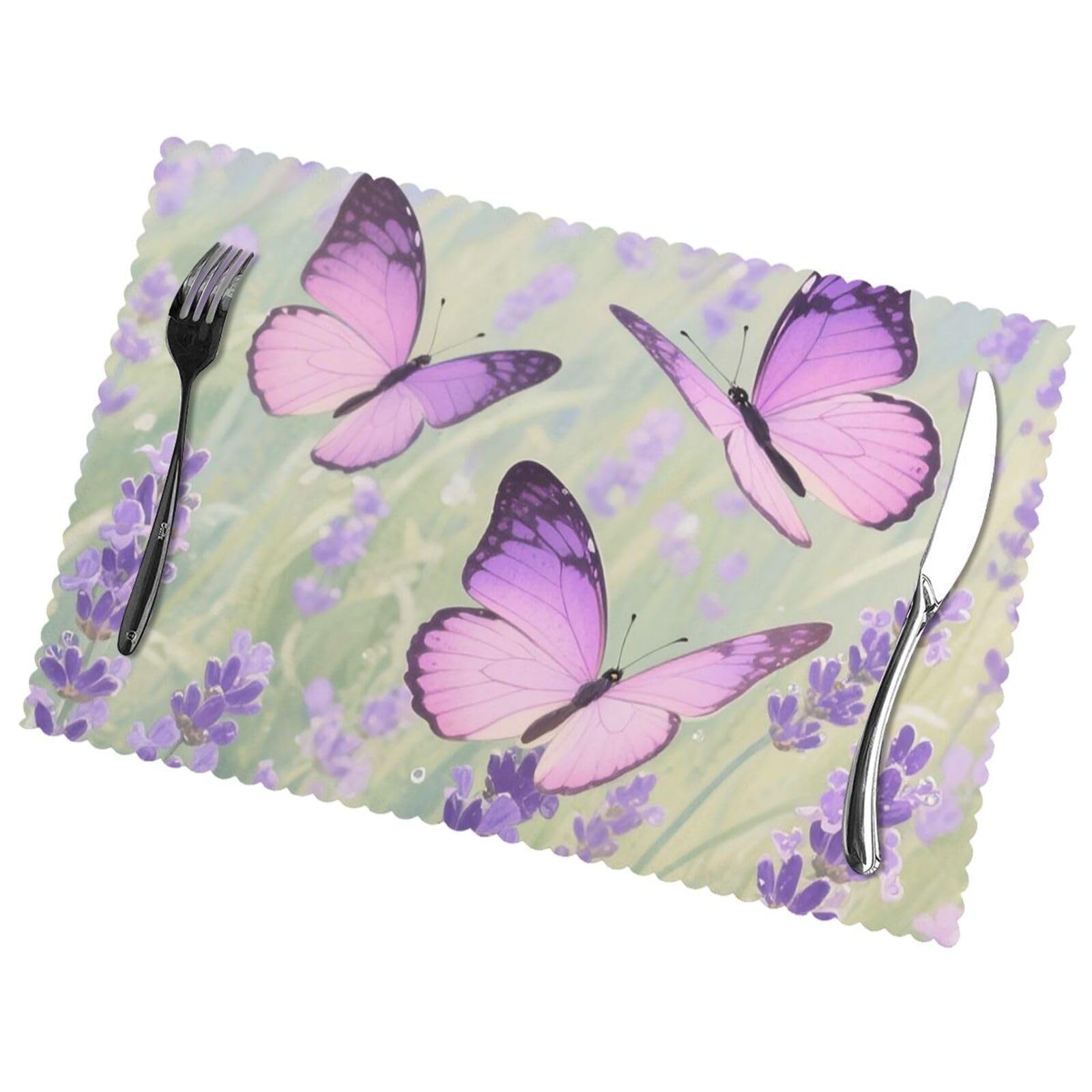 12x18 Inchplacemats Set of 6, Butterfly Place Mats for Kitchen Dinning, Heat Resistant Anti Slip Table Mats, Waterproof Washable Placemat for Indoor Outdoor Party Kitchen Dining Table Décor
