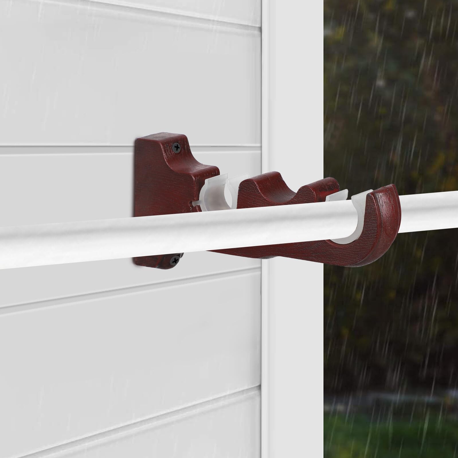 ULTECHNOVO Supporti per Aste per Tendaggi Doppie in Resina Marrone, Staffe Porta Bastone da Parete Montaggio Semplice, Base Resistente per Bastoni per Finestre a Strati, Set da 2