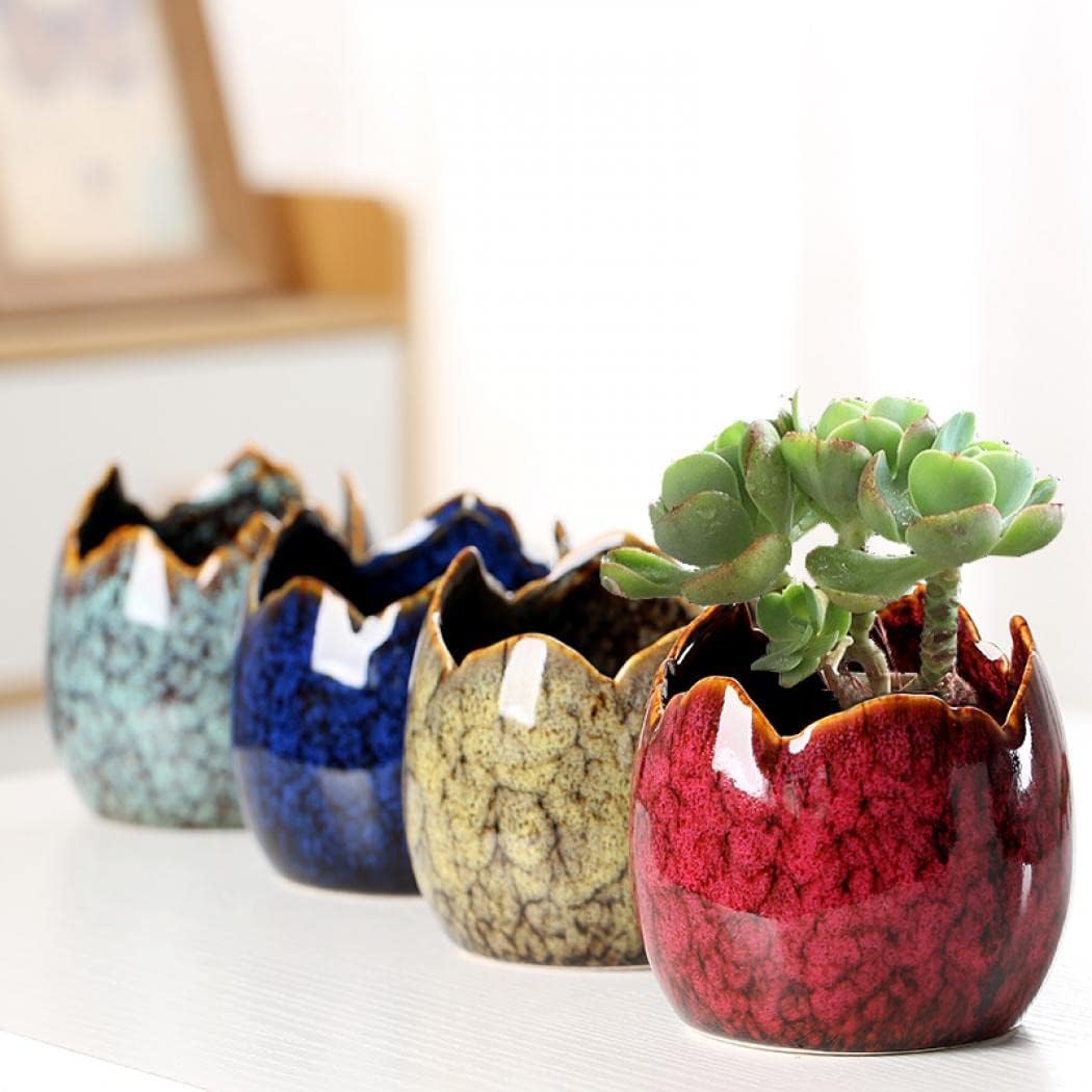 YYW Succulent Pots, 4 Pack Ceramic Planters for Indoor Plants in, Dragon Egg Broken Shell Design Flower Pots with Drainage Hole, Stylish Plant Pots,Home Office Decor (Four Piece)