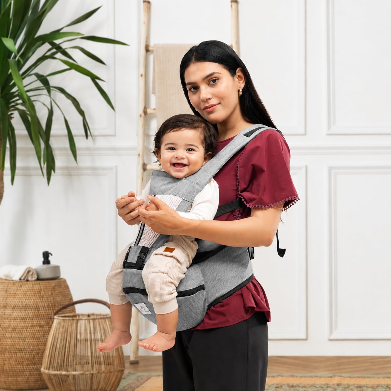 Tinyberg | Baby Carrier for 0 to 3 Year Baby | Baby Carrier for Newborn | Baby Carrying Bag | 4-in-1 Hip Seat, Adjustable Straps, Soft Thigh Padding, Large Storage & Phone Pocket | Baby Carry Bag | Kangaroo Bag | Up to-15 Kg - Haze Grey-image-39