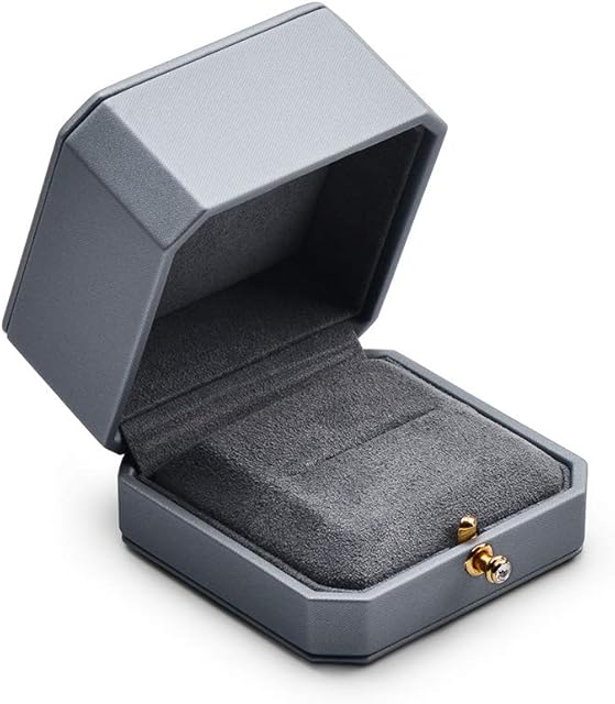 Oirlv Ring Box Premium Leather Ring Box for Engagement Proposal Wedding Grey Rings Jewelry Gift Box