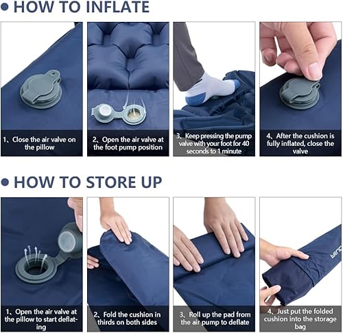 Miniatura 4 de Colchoneta de dormir para camping, colchoneta inflable con almohada y bomba de pie integrada, autoinflable y compacto, colchón de aire ultraligero
