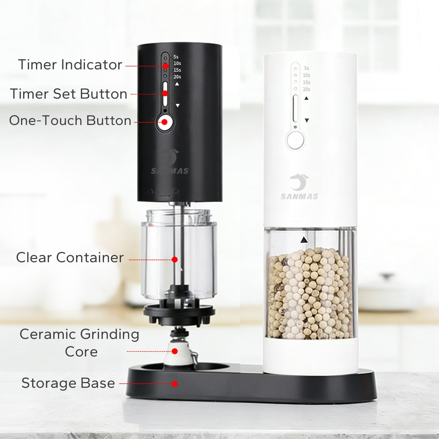 SANMAS Electric Salt & Pepper Grinder Set -5