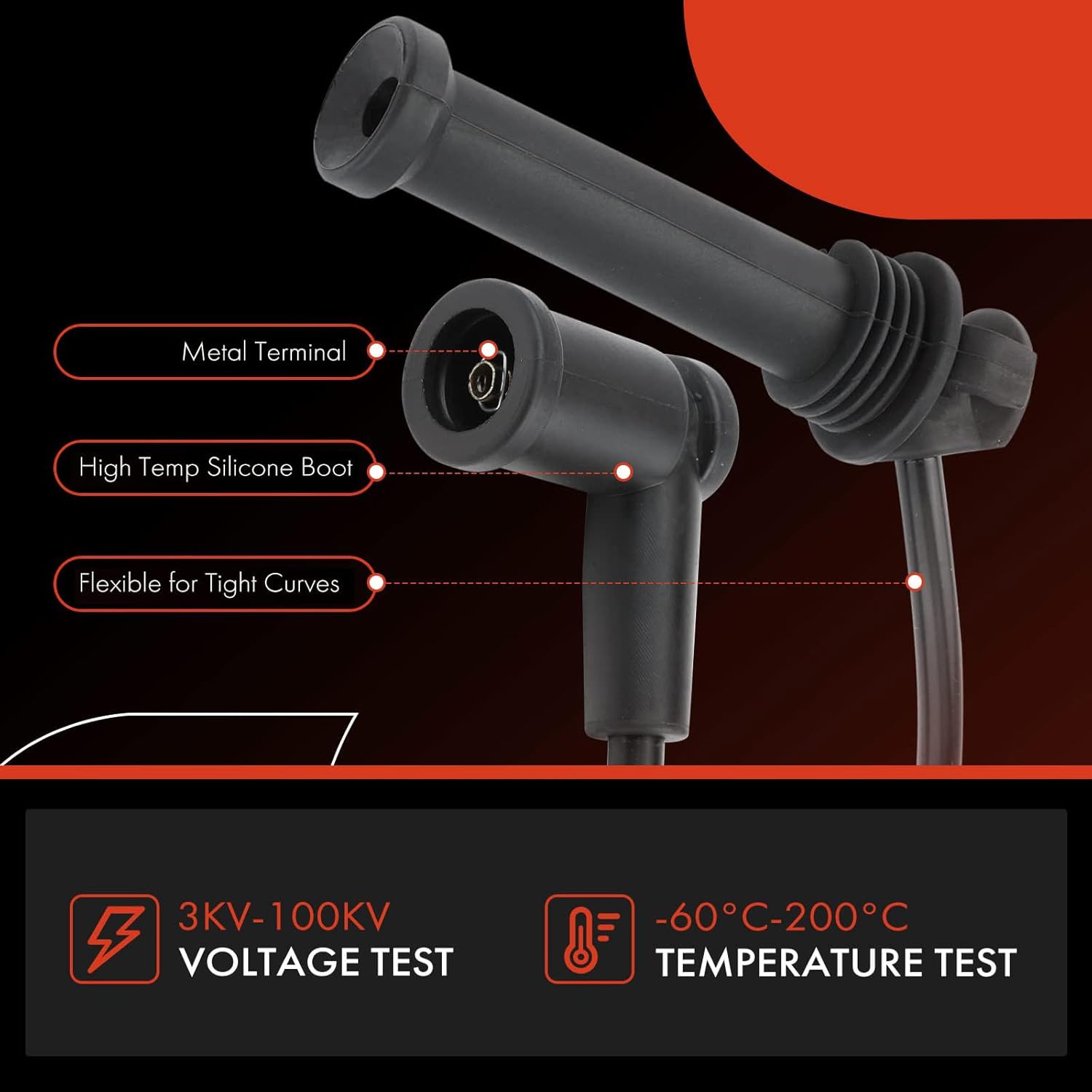 Unifizz Set of 4 Ignition Spark Plug Wires Compatible with Ford Ranger 2001-2011 & for Mazda B2300 2001-2010 L4 2.3L