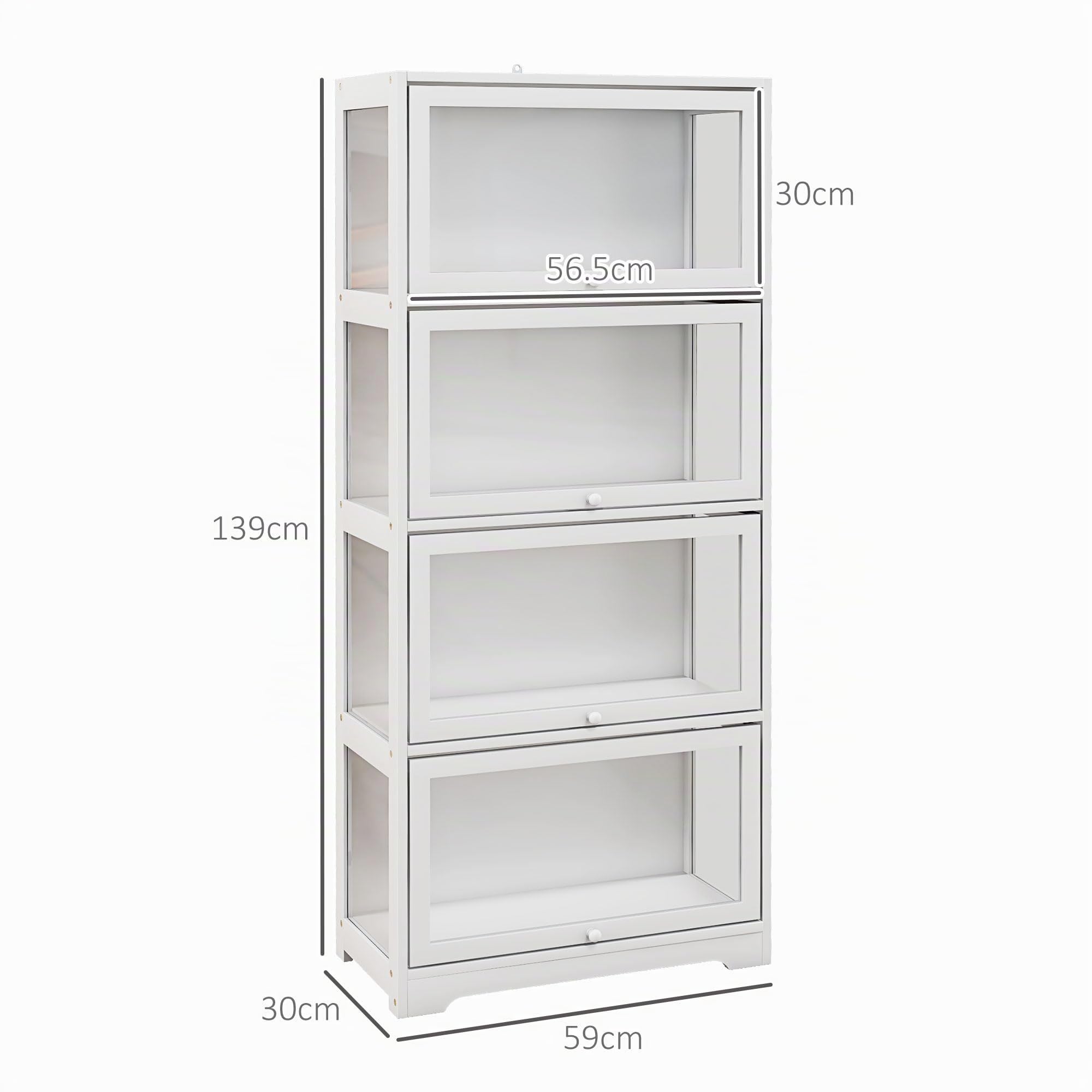 HOMCOM Vetrina per Collezione 4 Ripiani Ante Battente 59x30x139 cm Bianco