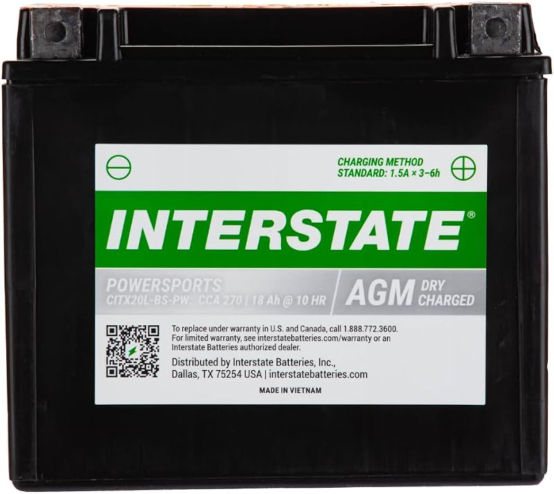 Interstate Batteries YTX20HL-BS Powersports Battery 12V 18Ah 270CCA AGM