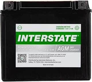 Interstate Batteries YTX20HL-BS 12V 18Ah Powersports Battery 270CCA High-Performance AGM Rechargeable Replacement for Motorcycles, ATVs, UTVs, Jet Skis, Snowmobiles (CITX20L-BS-PW)