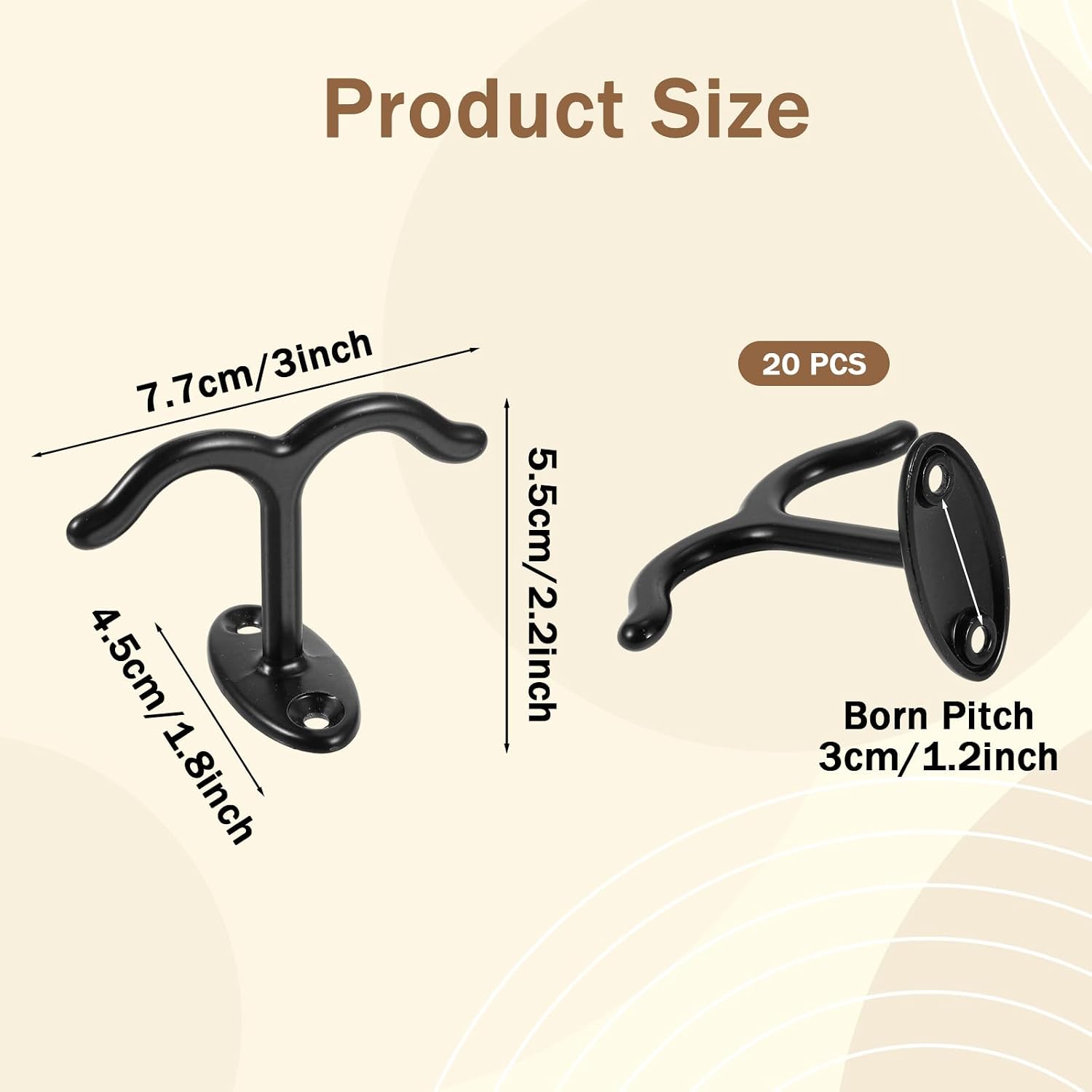 20 Pcs Ceiling Double Hook, Top Mount Prong Ceiling Hooks, Heavy Duty Iron Under Cabinet Shelf Hooks for Towel, Coat, Hat, Robe, Kitchen Utensils - Black