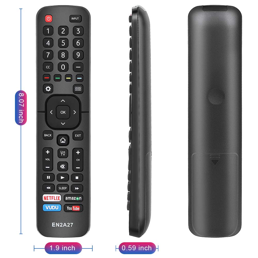 Gvirtue Telecomando universale EN2A27 per tutti i telecomandi TV Hisense, controllo di ricambio per Hisense-Smart-TV-Remote, per Hisense LED LCD UHD 4K Android Smart TV, con pulsanti Netflix, Amazon,