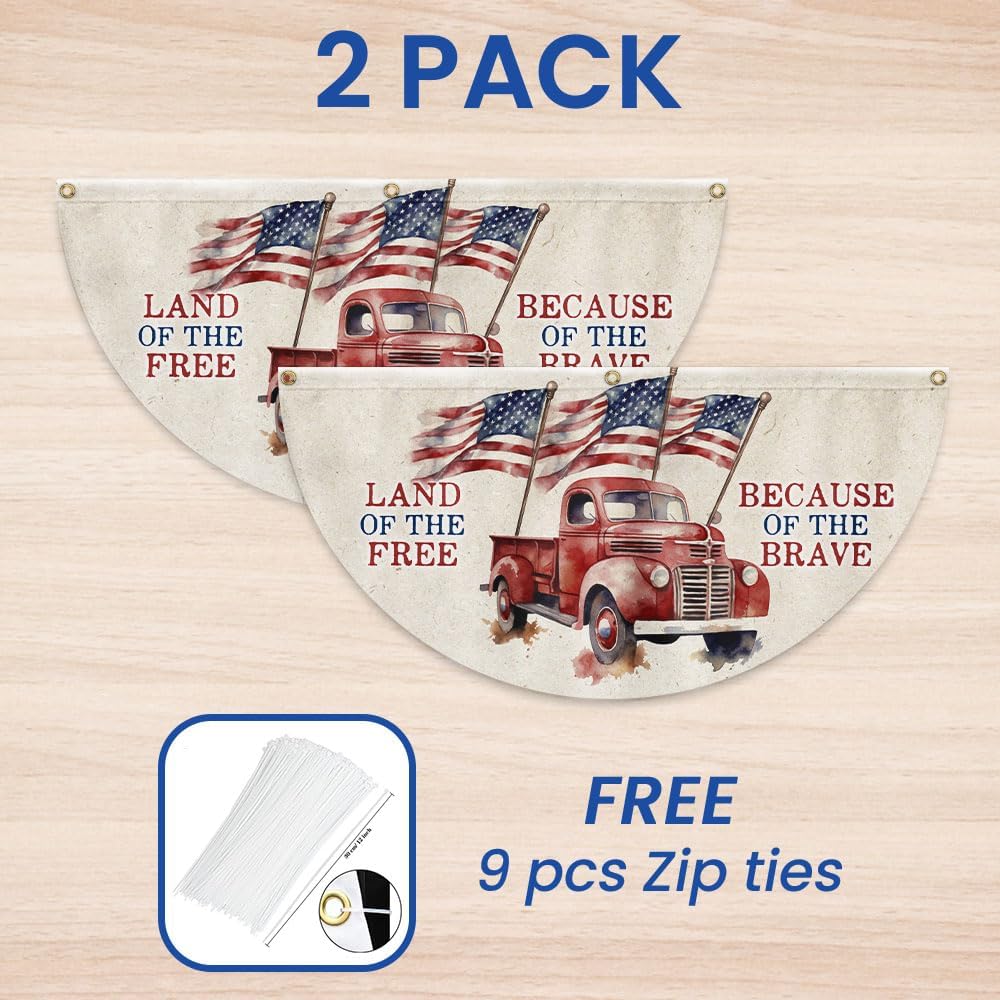 American Flag Land Of The Free Because Of The Brave 4th Of July Non-Pleated Fan Flag TQN2829FL, 1.5x3 ft, 2 Pack Suitable for Outdoor and Indoor