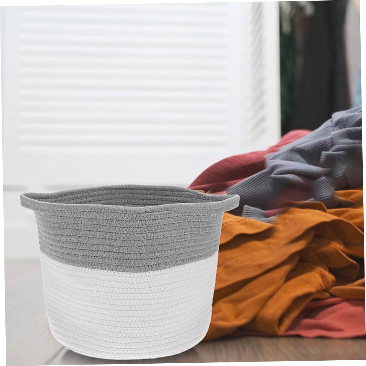 2pcs Large Cotton Rope Storage Baskets Versatile Woven Organizers with Handles for Toys Laundry and Sundries Durable Grey Bins for Home and Nursery Use