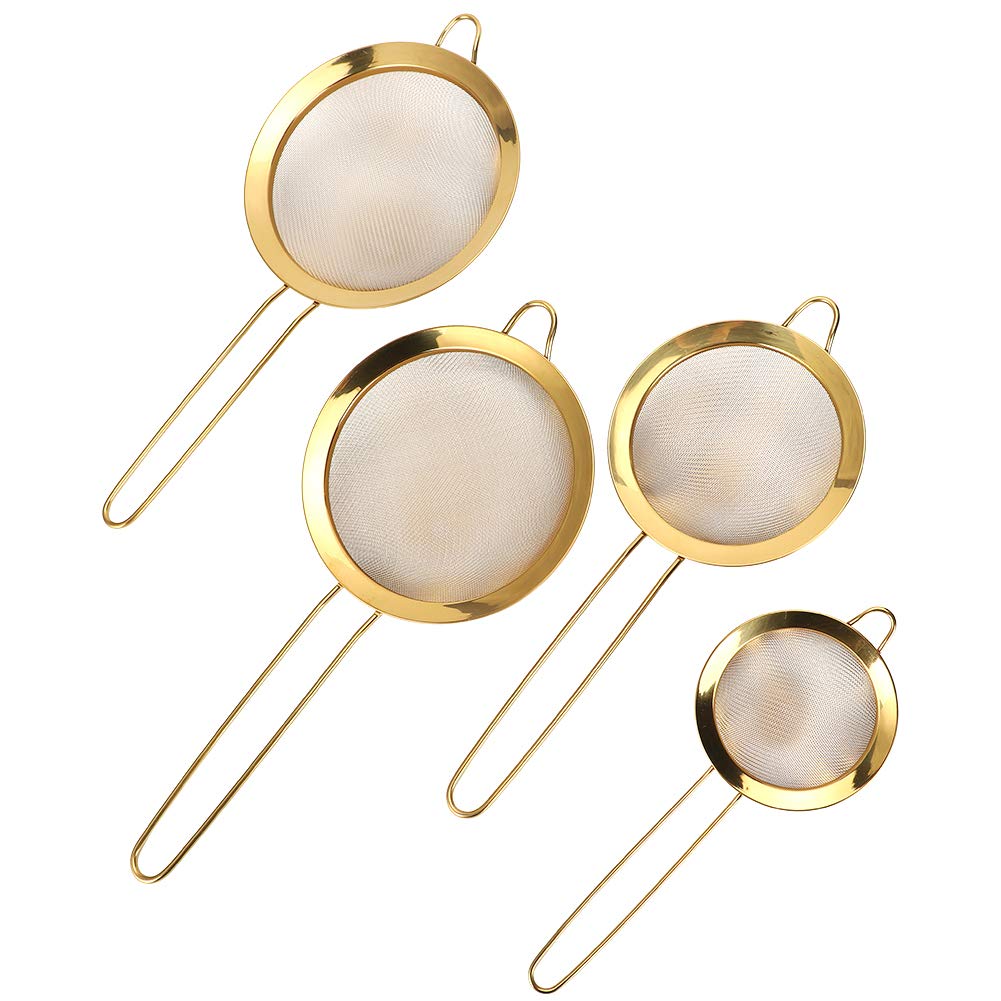 Sito do mąki Zestaw sitek ze stali nierdzewnej o drobnych oczkach do pieczenia w kuchni Gotowanie Przesiewanie mąki Cukier w proszku Filtrowanie soków 4 sztuki Titanize Gold 10cm