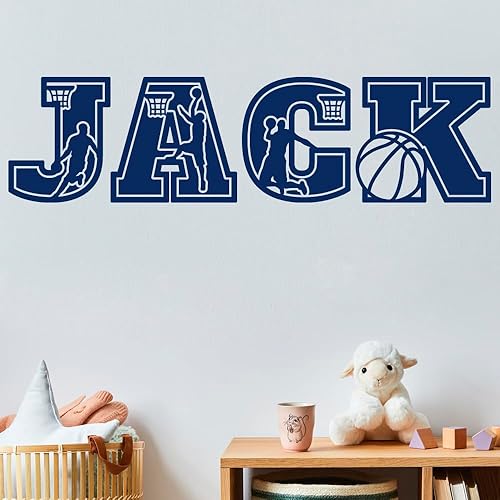 Calcomanía de vinilo con nombre personalizado de baloncesto para niños, letras de bola B personalizadas, decoración de dormitorio para niños