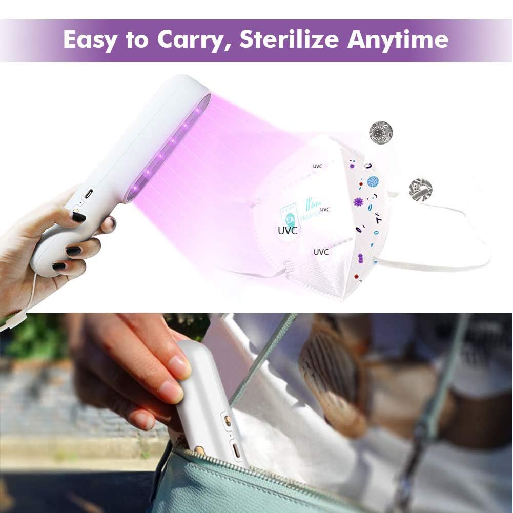 Luz de esterilización UVC portátil, sala de estar del dormitorio Lámpara de mano UV Lámpara de carga USB Varita ultravioleta doméstica para viajes en el hogar,Blanco