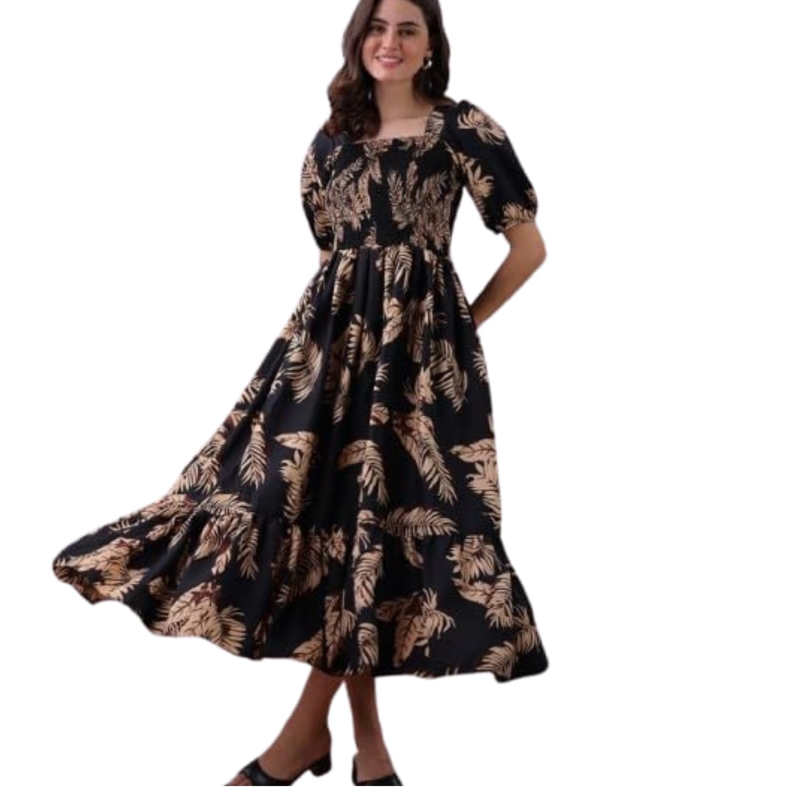 ROYALTAYLOR Maxi Dress for Women | Floral Printed Maxi Dress for Women | Trendy Long One Piece Summer Outfit | Lightweight Flared Dress for Casual & Holiday Wear Black