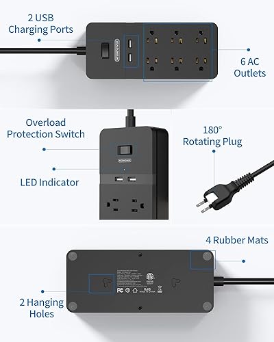 Miniatura 8 de NTONPOWER - Protector de sobretensiones de 2 clavijas con cable de extensión de 10 pies, adaptador de salida de 2 clavijas a 3 clavijas con enchufe
