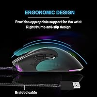 Vista 3 de FOXXRAY Ratón para juegos SM-91 RGB, 7200 DPI, mouse óptico ligero con cable de 2.12 oz con 7 botones programables, agarres antideslizantes, cable