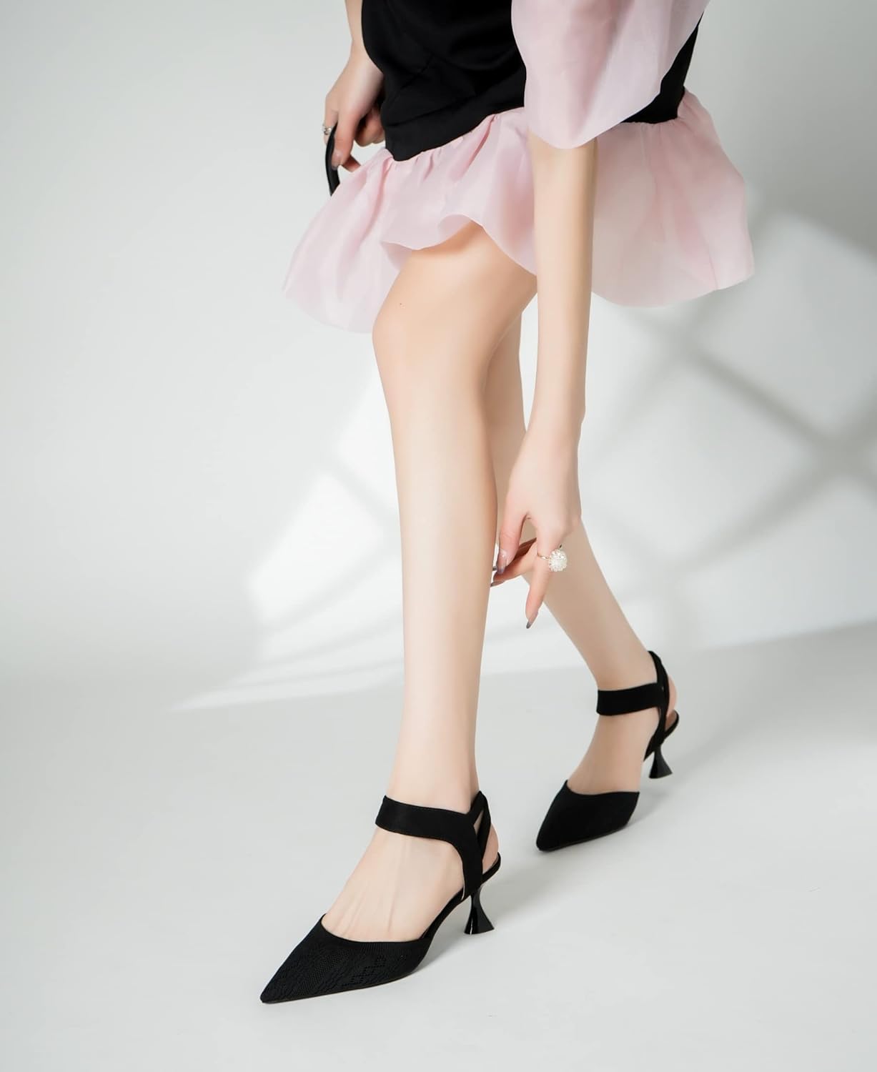 EBYNUE Women's Pumps Low Heel 2.5 inch Pointed Closed Toe Slingback Kitten Heels Party Wedding Comfortable Dress Shoes - Image 5