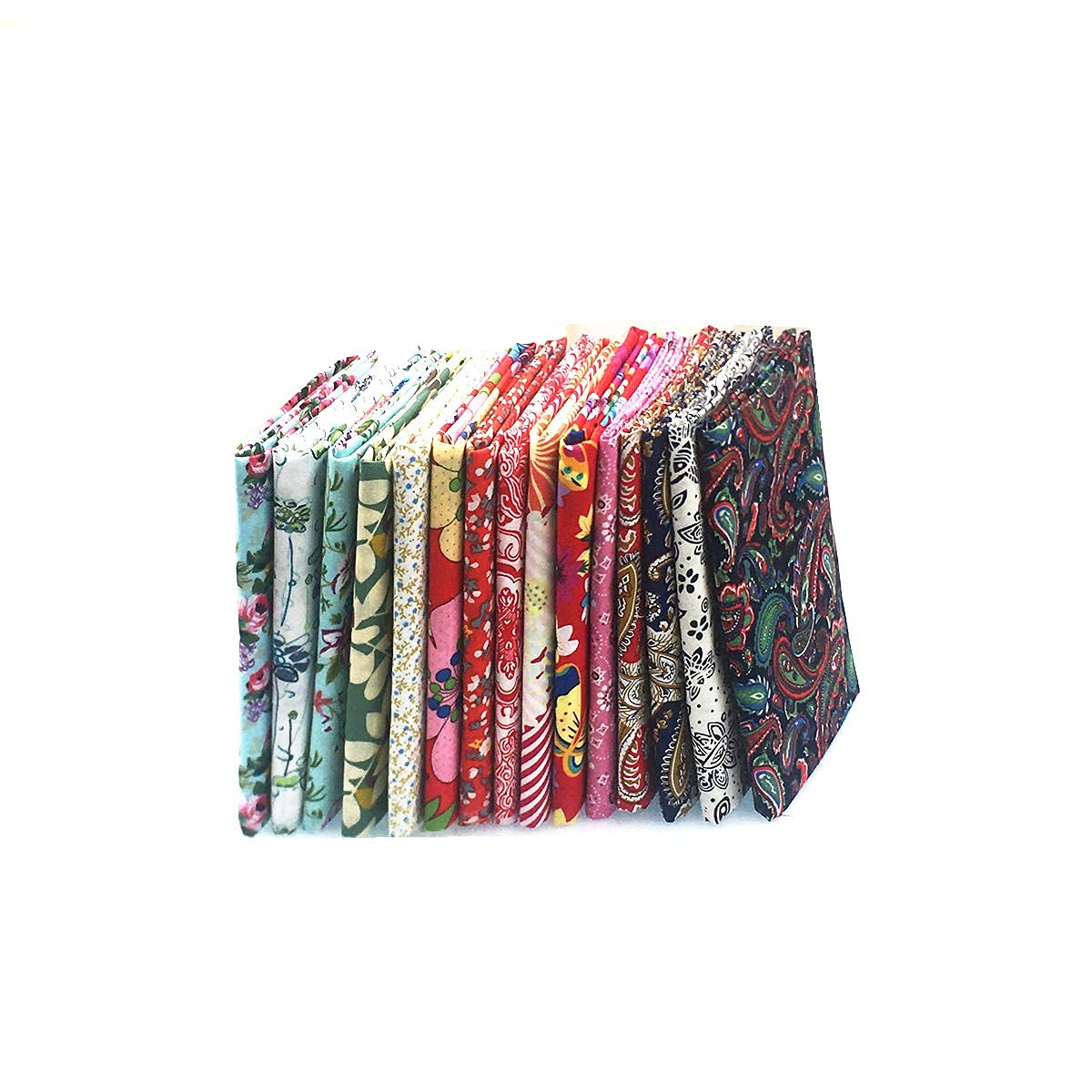 15 PCS Different Pattern Multi Color 100% Cotton Poplin Fabric Fat Quarter Bundle 18" x 22" Patchwork Quilting Fabric Red Green And Paisley Series