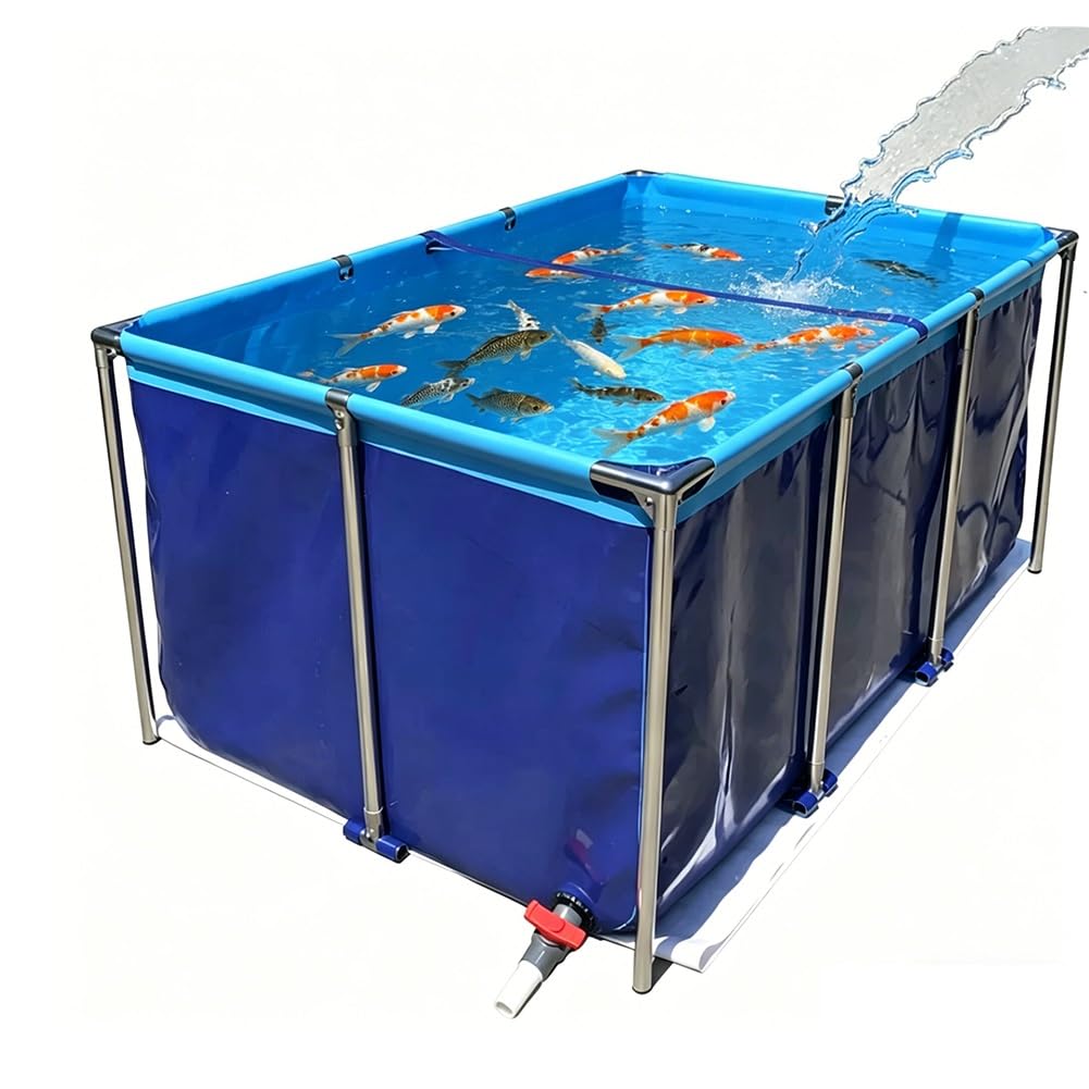GZHERVICES Acquario Pieghevole, Laghetto per Carpe Koi in PVC (con Telaio in Acciaio Inossidabile 304 E Valvola di Scarico), Adatto all'Uso Sia in Interni Che All'aperto per L'allevamento(1x0.6x0.3m)