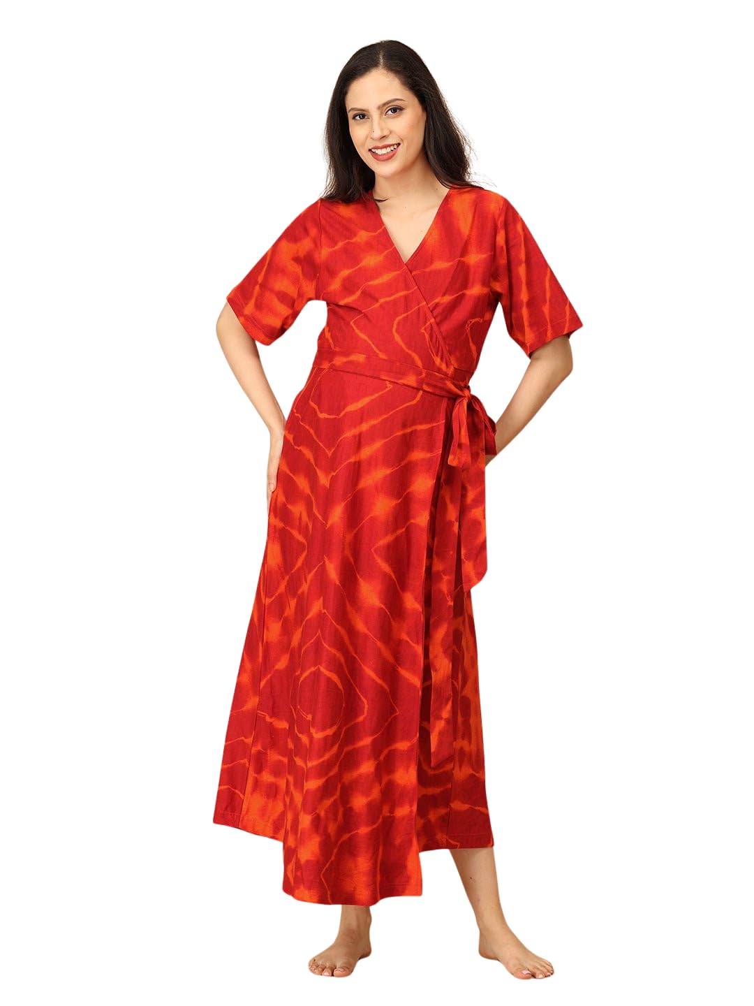 the mom store Maternity and Nursing Nightwear Robe Dress | Pre and Post Pregnancy Wear Cotton Wrap Dress for Women | Trendy Stylish Dress for New Mom-picture-24