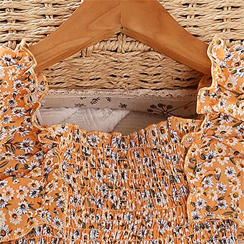 Girls Tea Party Dress Kids Toddler Girls Sweet Dress Sleeveless Floral Elastic Waist Summer A Line Princess Dress (Orange, 8-9 Years)3