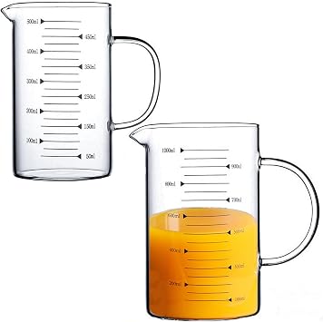 Borosilicate Glass Measuring Cup with Spout 500ml+1000ml Clear Measuring Cups for Drinking, Baking and Cooking