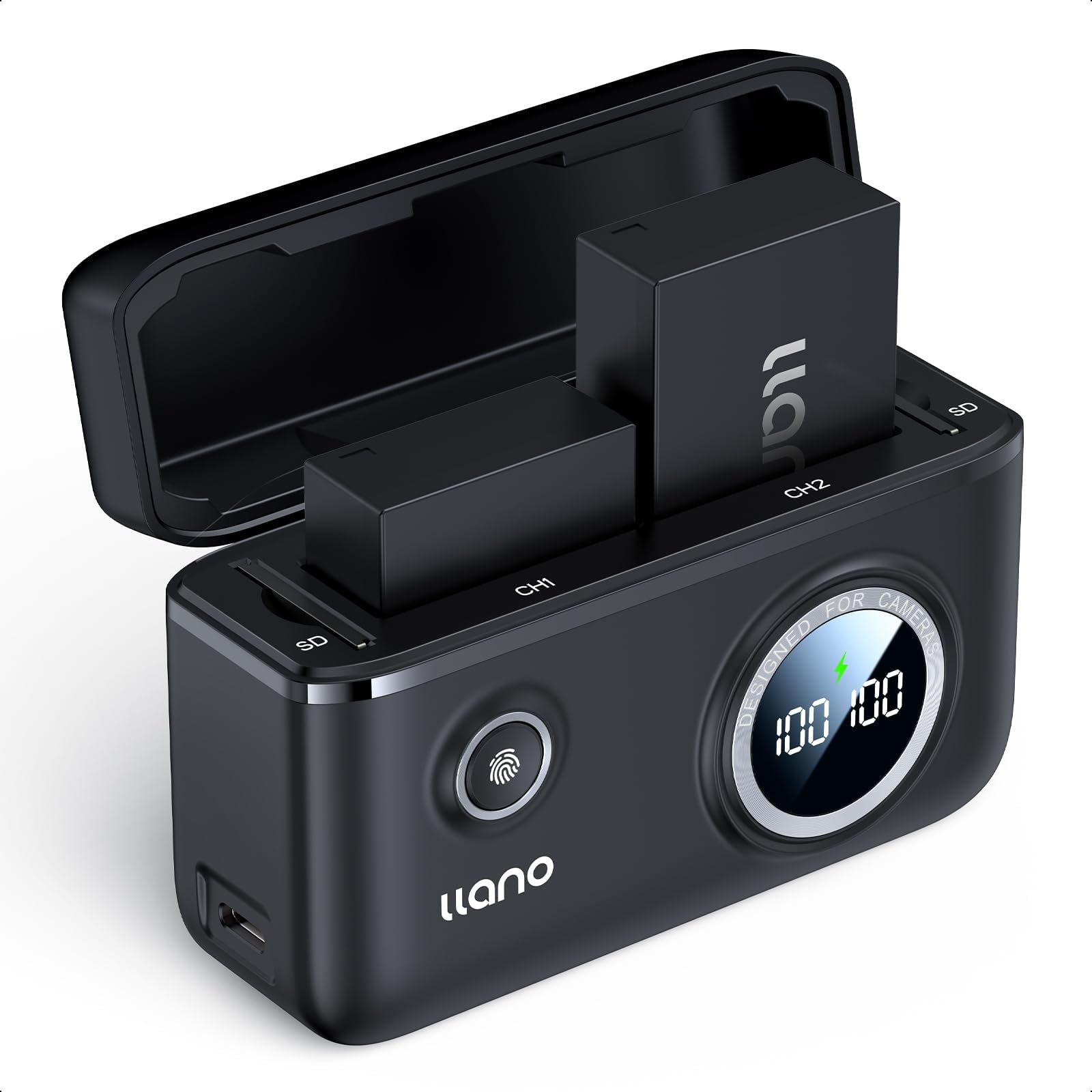 llano NP-W126 NP-W126S Akku Ladegerät Set mit 2er 1140mAh Akkus für Fujifilm X100VI X100V XM5 XT30III/II XT50 XE5 XT3/2/1 X-Pro3, Intelligente LCD-Anzeige, Magnetverschluss-Design, USB-C Eingang