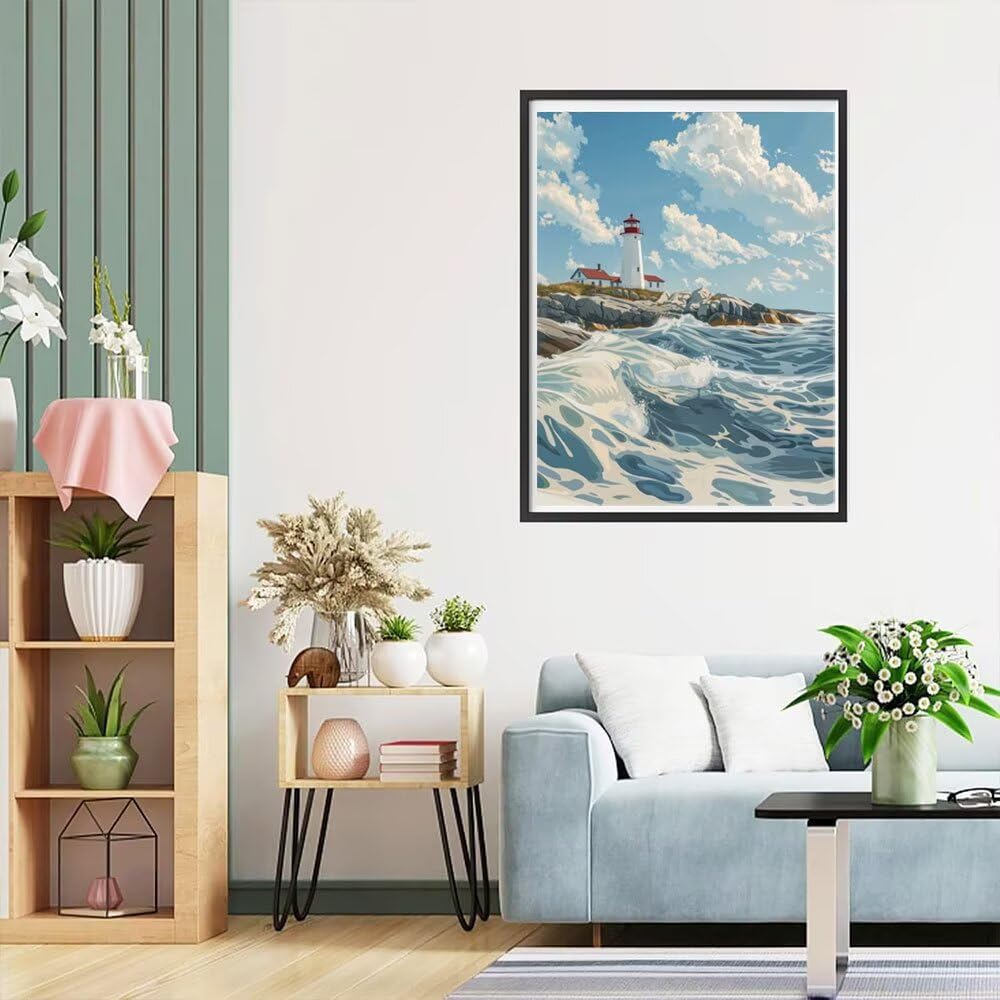 DIY zestawy do sztuki diamentowej dla dorosłych, morska lampa wieża 5D pełne wiercenie kwadratowy diamentowy obraz sztuka klejnotów, mozaika, haft prezent do domu, dekoracja ścienna, salon, pokój na
