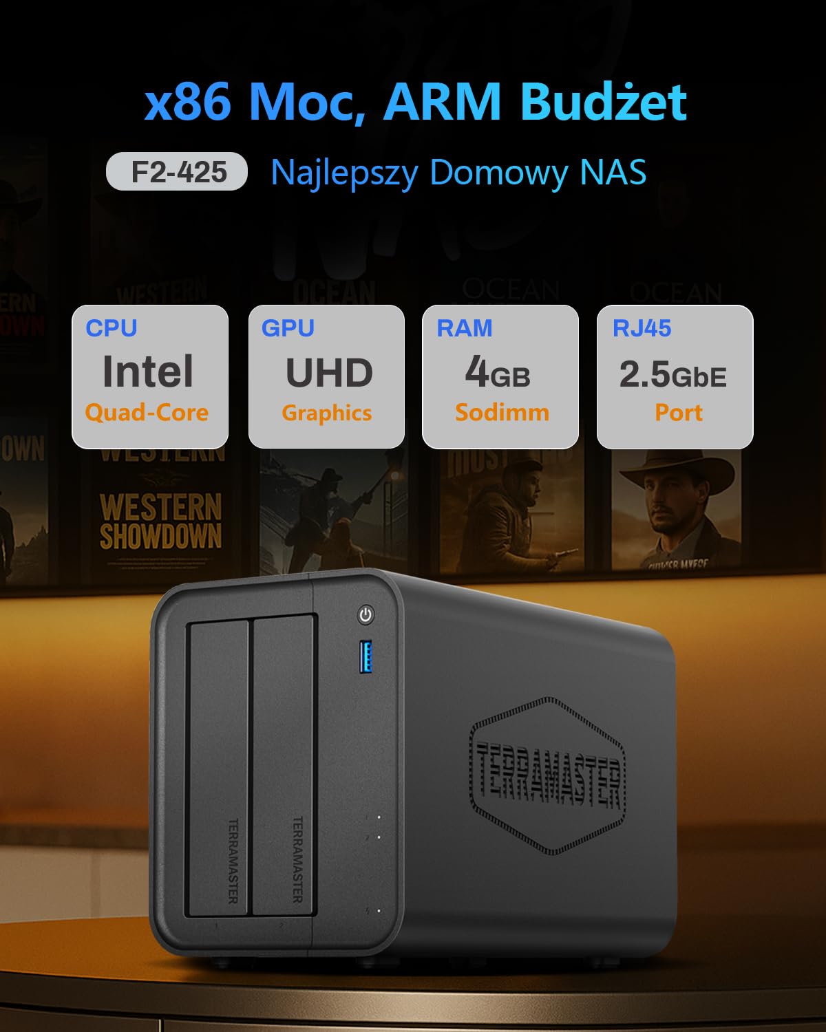 TERRAMASTER F2-425 2-Bay NAS Pamięć Masowa – Procesor Intel x86 Quad-Core CPU, 4 GB RAM, 2.5GbE LAN, Serwer Multimedialny z Sieciową Pamięcią Masową dla Użytkowników Domowych(Bez dysków)