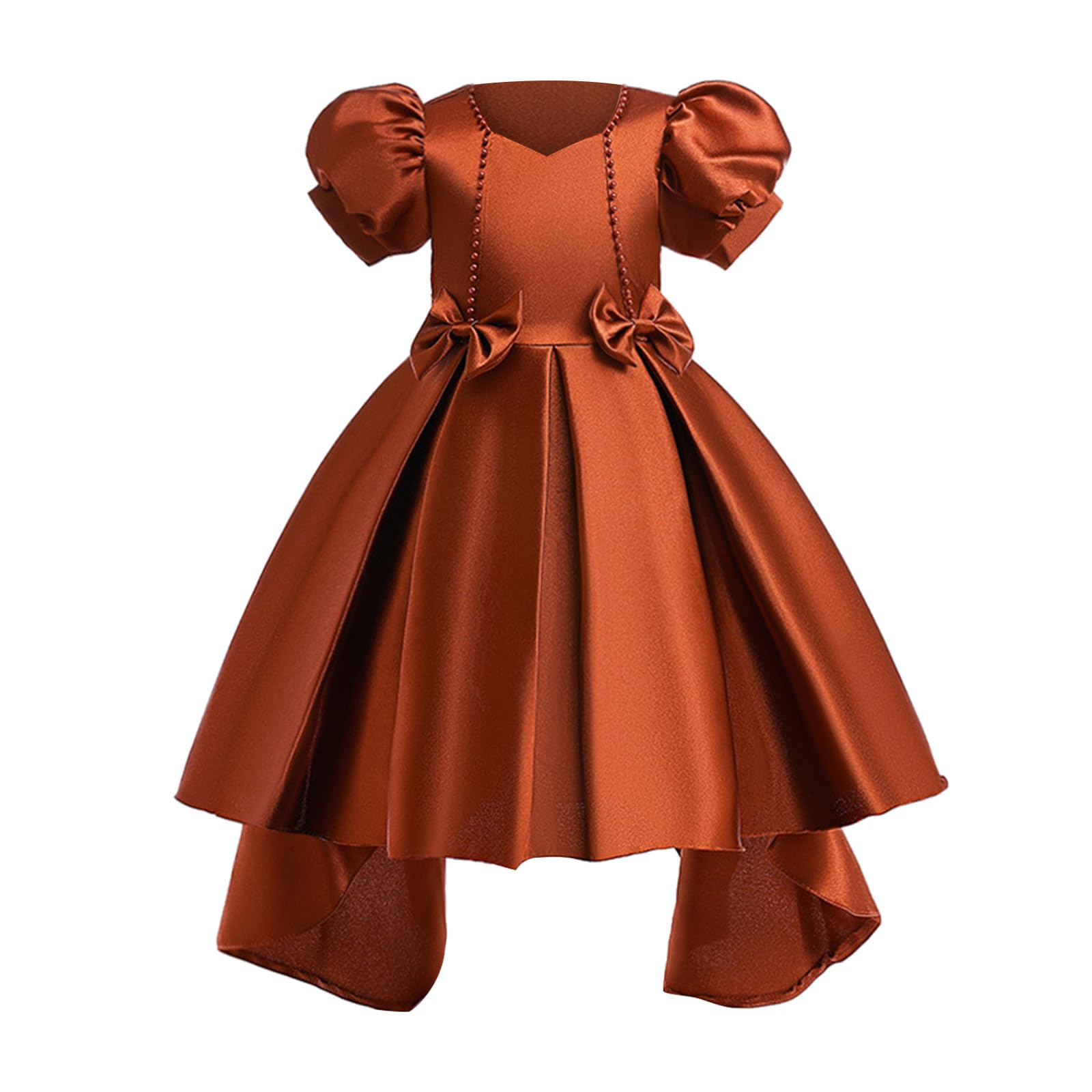 Vestito Bambina Babbo Natale, Abito da Sposa per Bambina, Natalizio, a Maniche Corte, con Fiocco in Tinta Unita, Ricamo, Pizzo, Volant, Abito da