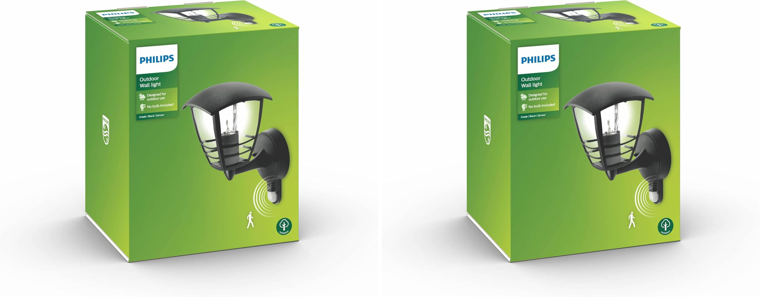 Philips Creek Outdoor Wandleuchte (60 W), wetterfeste Außenleuchte mit Bewegungsmelder, E27 Leuchte ohne Leuchtmittel, schwarz (Packung mit 2)