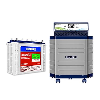 Luminous Inverter & Battery Combo with Trolley for Home, Office & Shops (Optimus 1250 Sine Wave Inverter, RC 18000 150 Ah Tall Tubular Battery & Trolley), Blue, Standard