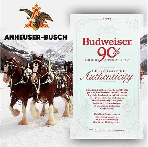 Miniatura 3 de Budweiser 2023 90th Anniversary Limited Edition Collectors SERIES #44 Clydesdale Holiday Stein  Taza de cerveza de cerámica  Regalo de Navidad para