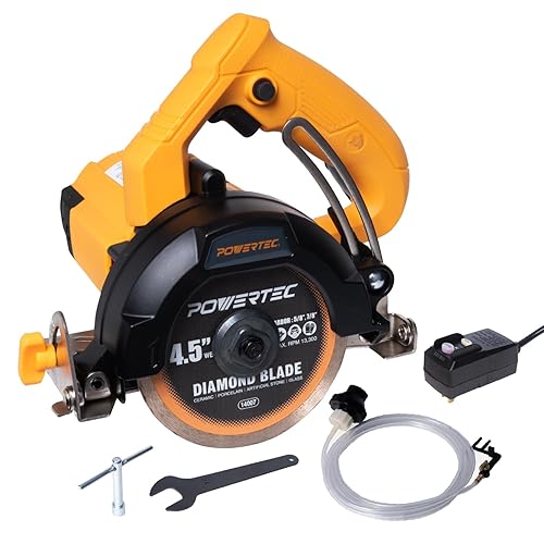 POWERTEC 4.5" Handheld Tile Saw – 12Amp/1400W Motor, Wet/Dry Cutting