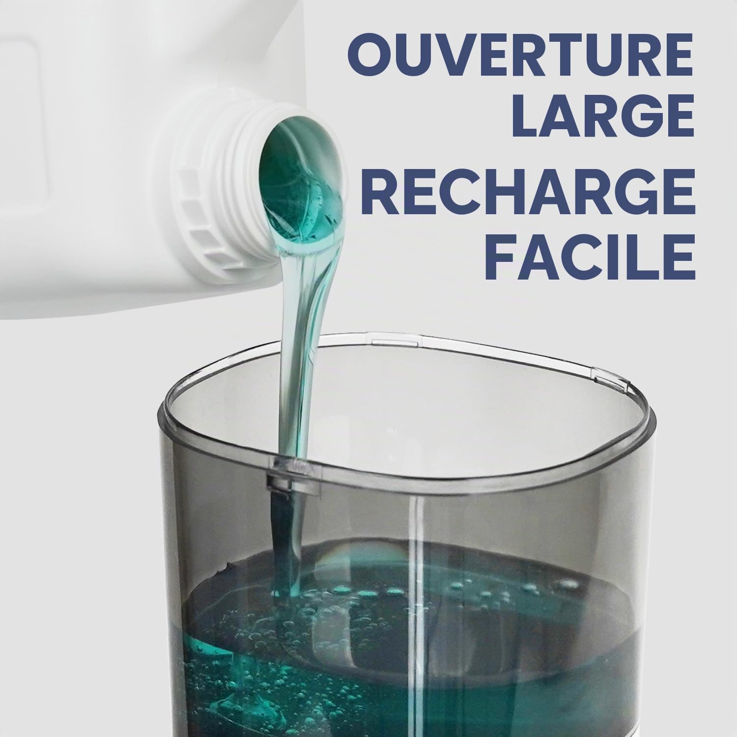 AIKE Distributeur de Savon Automatique Mural, Distributeur de Savon Blanc sans Perçage, Distributeur de Savon Liquide pour Salle de Bain et Cuisine, Modèle AK1216