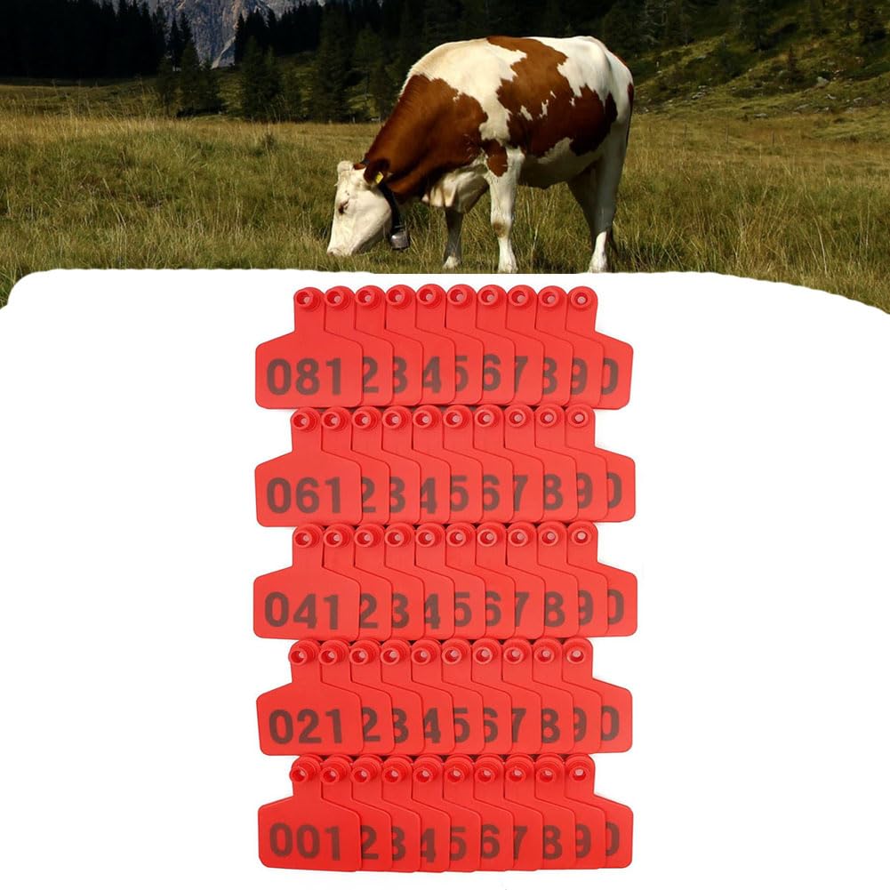 Ohrmarke als Identifikationskarte für Nutztiere PE-Ohrmarken for Nutztiere, mehrfarbig, mehrere Größen, 001–500, 100 Stück
