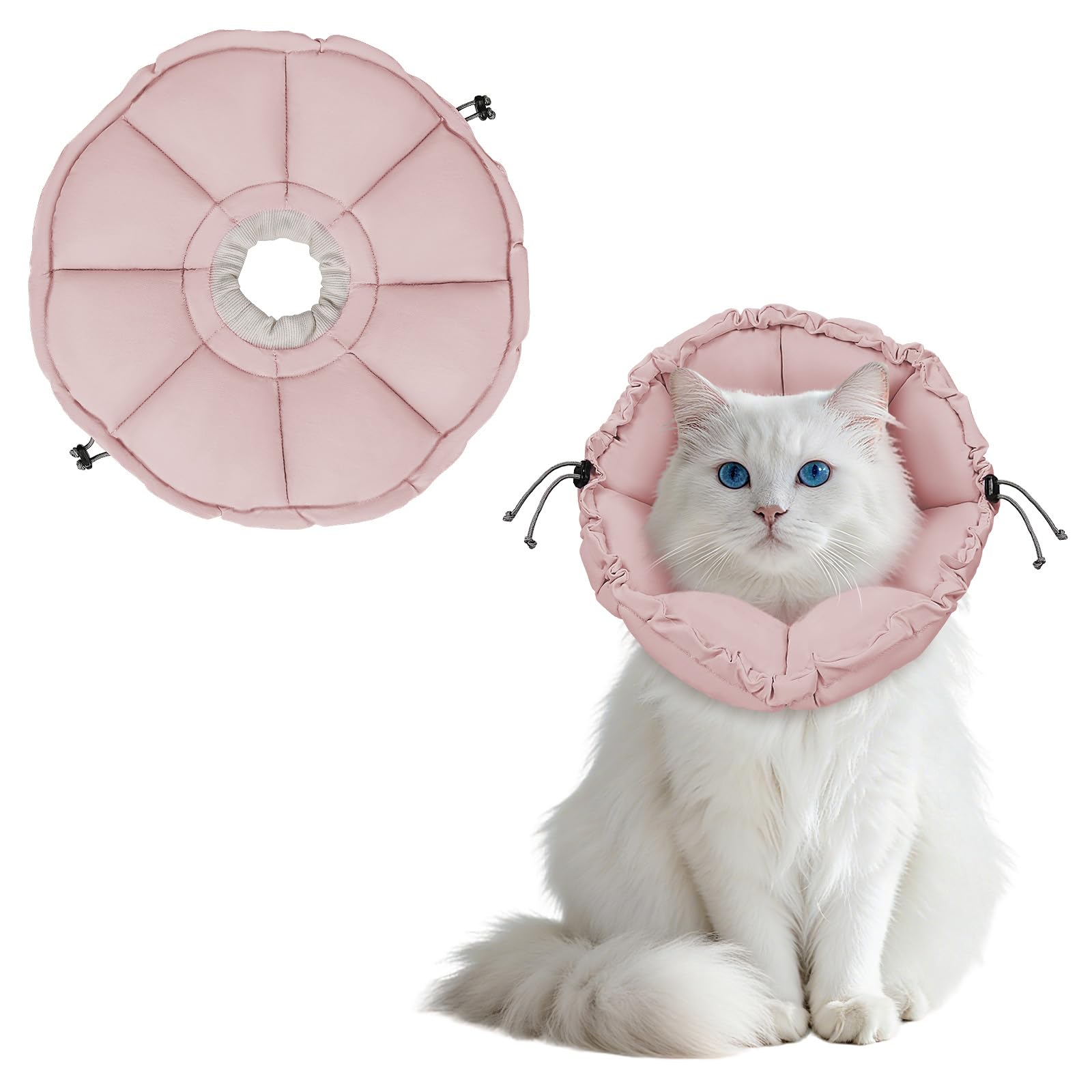 Supet Soft Cat Cone Collar to Stop Licking After Surgery Adjustable Waterproof Recovery Collar for Cats with Silent Material & Flower Design (Light Pink,S)