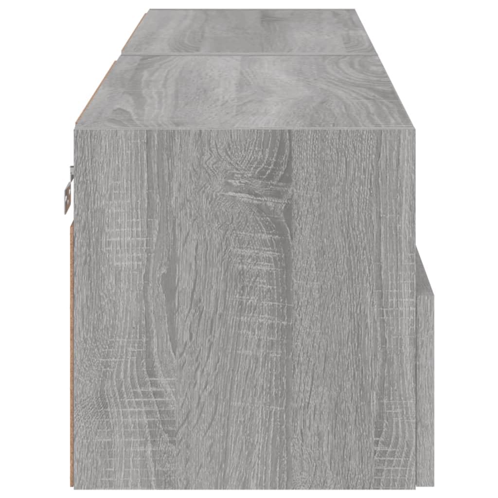 Mobile da parete per TV, in legno, grigio, 60 x 30 x 30 cm | 2 ripiani, 2 vani per porte, montaggio a parete, spazio per libri e DVD