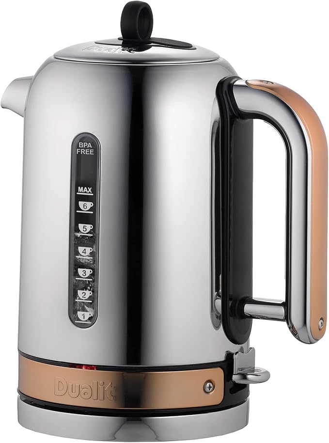 Dualit CVJK13 Classic Kettle Polished Stainless Steel with Copper Trim Quiet boiling kettle