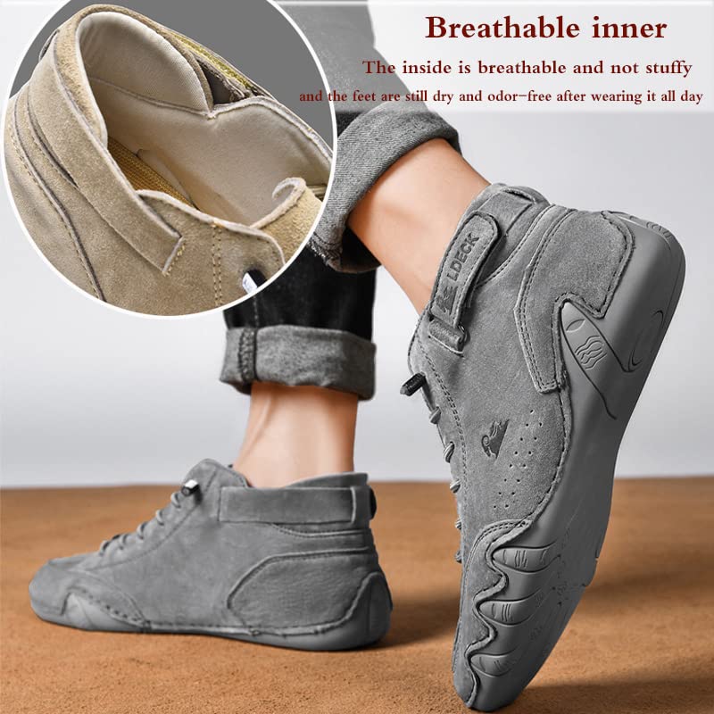 Dimleen Mens Italian Handmade Suede High Boots Casual Adjustable Easy Slip-on Sneakers Non-Slip Breathable Leather Walk Chukka Bootie (Gray Velvet,13,13)3