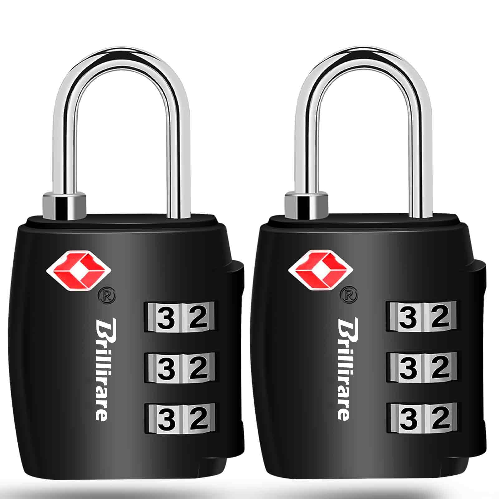 Brillirare Black 2 Pack Tsa Approved Luggage Locks, Alloy Combination Travel Suitcase Padlock, Metal 3-Digit Waterproof Lock, Tsa Accepted Outdoor Keyless Resettable Lock For Lockers, Bags, Gym, Gate