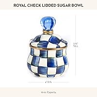 Vista 4 de MACKENZIE-CHILDS Azucarero con tapa esmaltada, tazón pequeño para servir con tapa, capacidad de 10 onzas, azul y blanco Royal Check