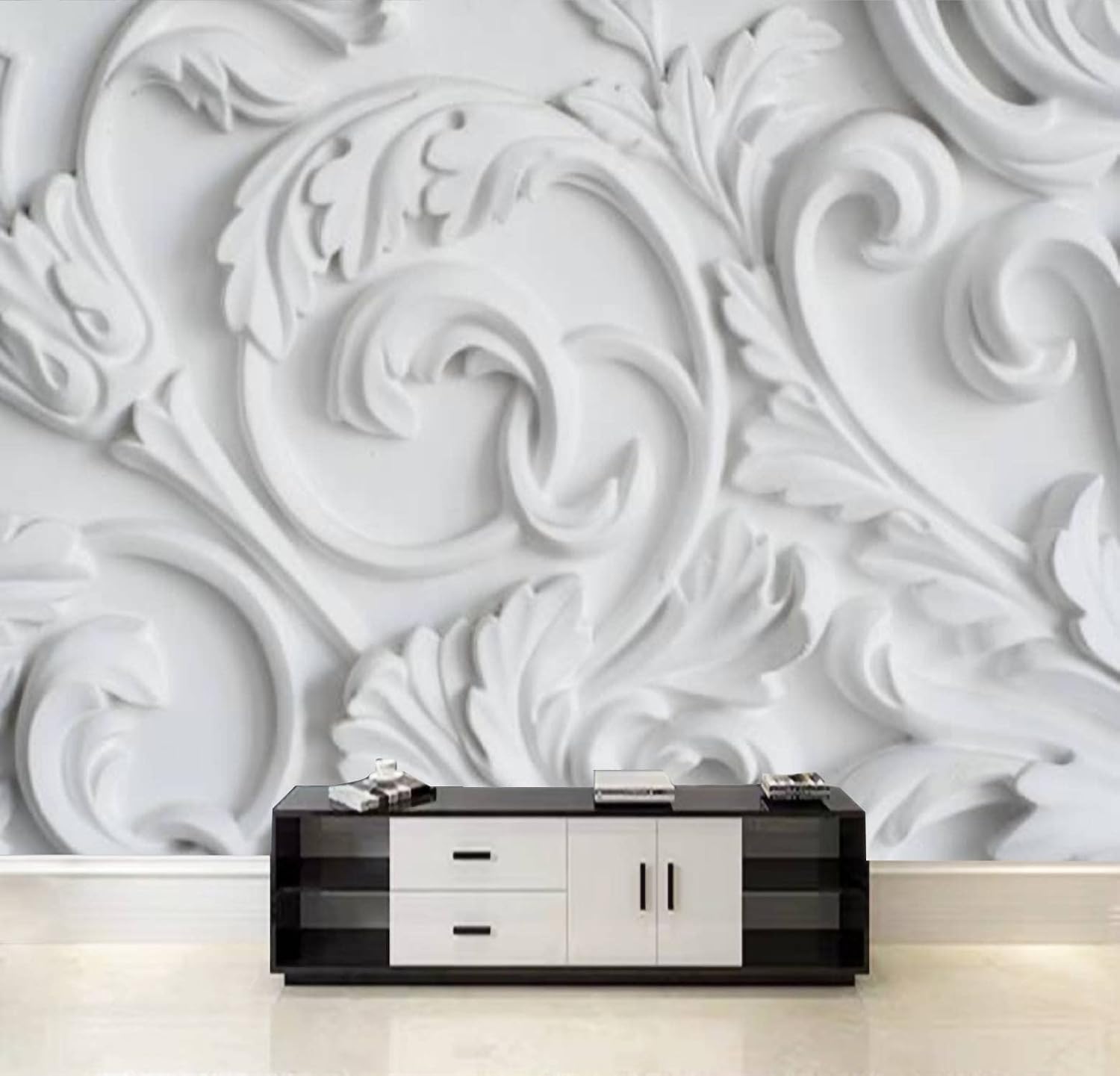 Wallpaper Wall Mural Luxury White Wall Design bas Relief Stucco