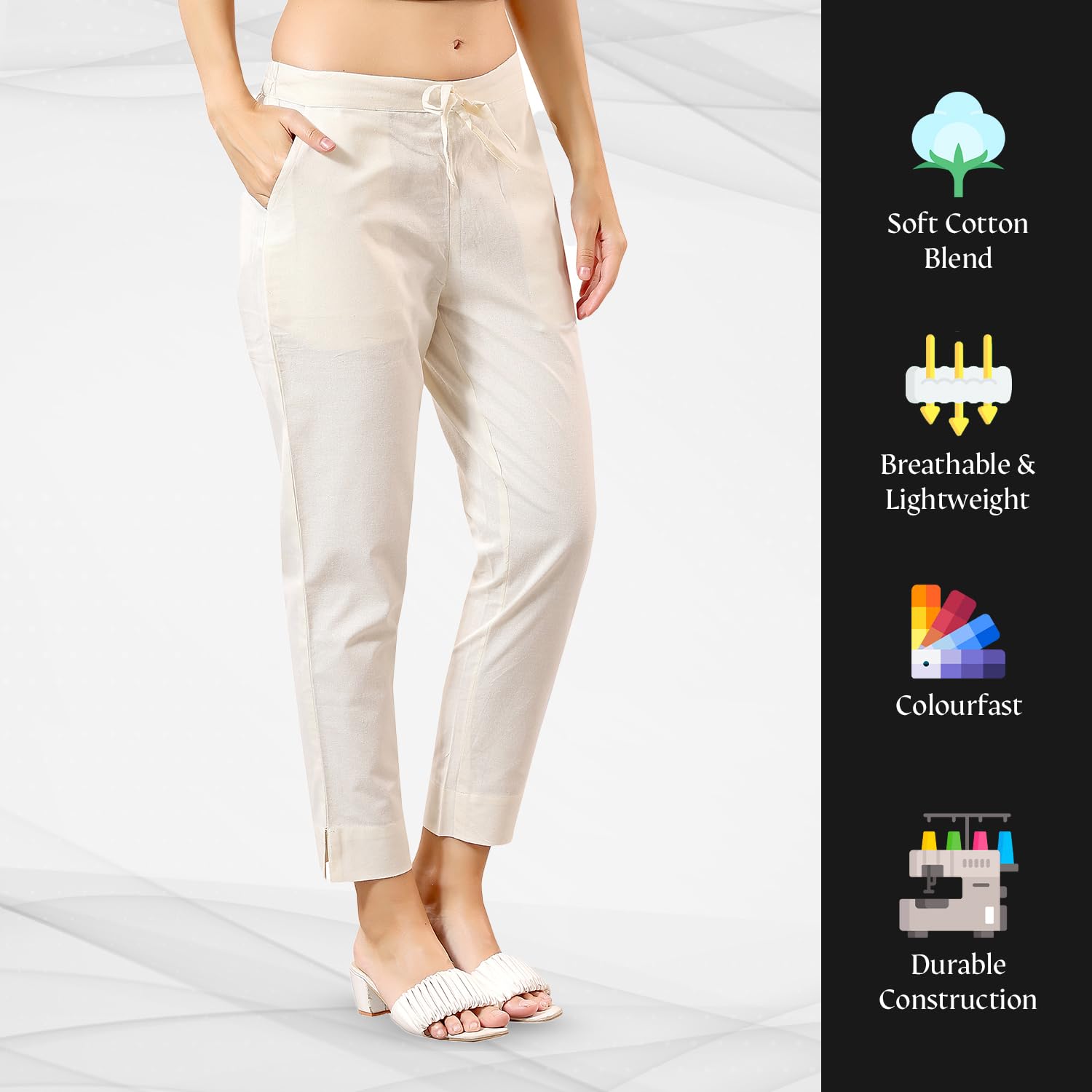 TRASA Ultra Soft Cotton Regular and Plus 8 Colour Cotton Mid Rise Pants for Womens and Girls, Cream - XL - Image 4 thumbnail