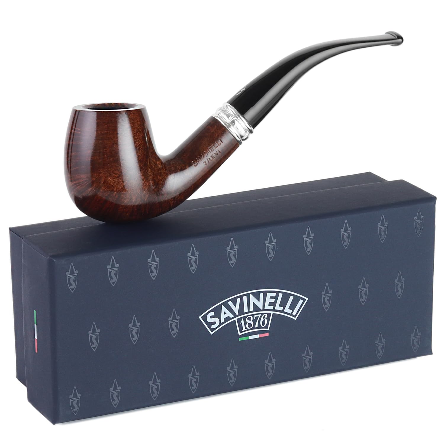 Trevi Series - Italian Handmade Mediterranean Briar Wood Pipe, Bent Billiard, Polished Finish, 6mm, 602