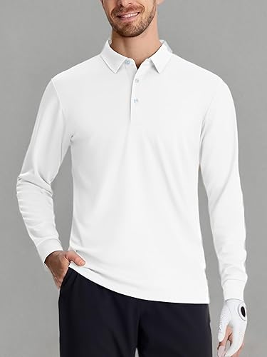 Miniatura 8 de TACVASEN Polo de manga larga para hombre, de secado rápido, absorbe la humedad, ligera, informal, con 3 botones