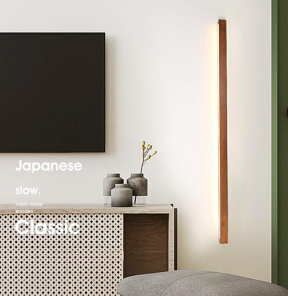 LED Luminaire Mural Long Interieur Bois Acrylique Dimmable Barre Lumineuse Aplique Murale Strip Plafonnier Longue Lampe Miroir Eclairage Lumiere pour Chambre Salon Salle de Bain,80cm