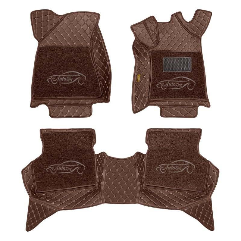 Image of Superior 7D Car Floor Mat Set for Tata Punch Facelift 2026 Petrol /Diesel /CNG, Luxury Leather + Curly Foot Mats, 7-Layer Protection, Waterproof & Anti-Skid, Coffee Beige with Coffee Curly
