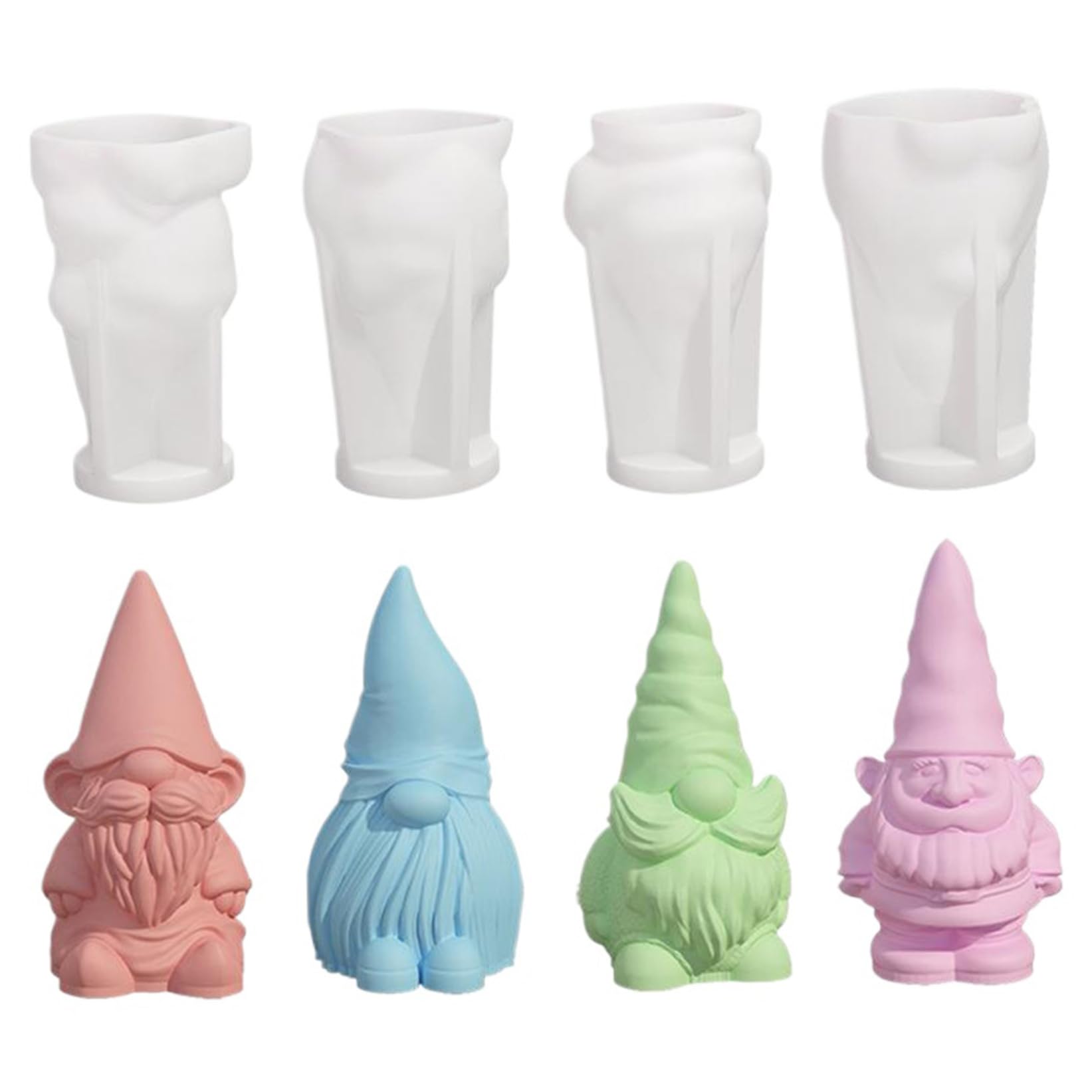 Candle Mold 4Pcs 3D Gnome-Shaped Christmas Candle Molds 4 Style DIY Friendly Silicone Molds Non-Stick Easy Release Gnome Mold for, Soap, Crafts & More
